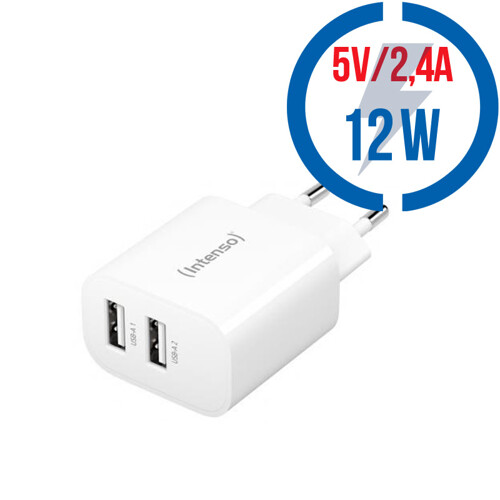 INTENSO W24AA, 2x USB A, Nabíjačka, 12W, biela