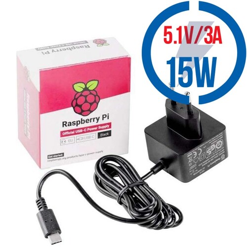 RASPBERRY USB-C adaptér Raspberry Pi 4B 3A čierny