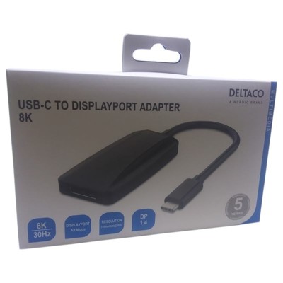 DELTACO Adaptér USB 3.1 Type C/DisplayPort, čierny