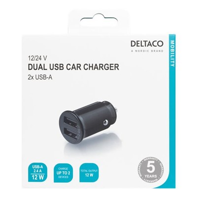 DELTACO USB-CAR124, Autonabíjačka 2x USB 2.0, či